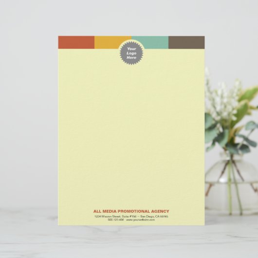 Multi kleurenbalk aangepaste cirkel logo professio persoonlijk briefhoofd (Staand voorkant)