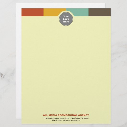 Multi kleurenbalk aangepaste cirkel logo professio persoonlijk briefhoofd (Voorkant / Achterkant)