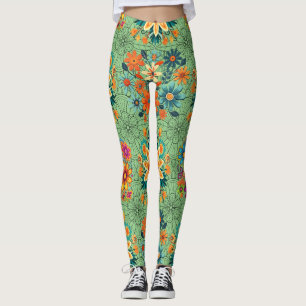 Multi-kleurige bloempot patronen. zwart L groene B Leggings
