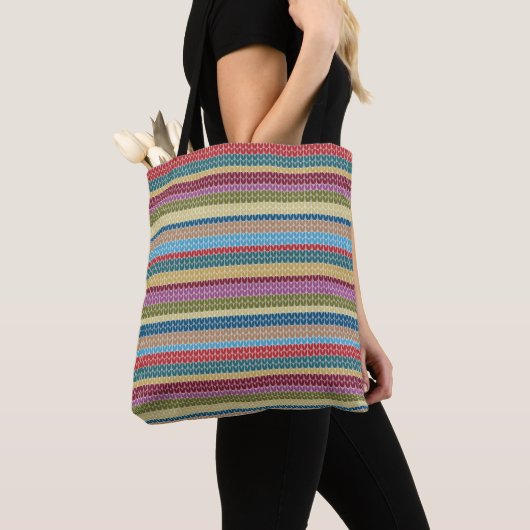 Multi-Kleurige Gebreide Stijl Gestreepte Tote Bag (Dichtbij)