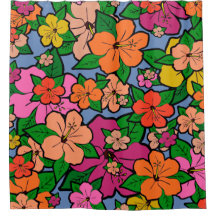 Multi-kleurige Hibiscus Bloemen Gordijn