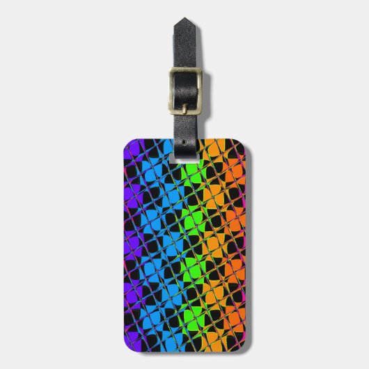 Multi kleurrijke geruite regenboogspiegel afbeeldi bagagelabel (Voorkant verticaal)