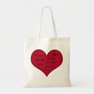 Multi-Language Red Heart Wedding Tote Bag