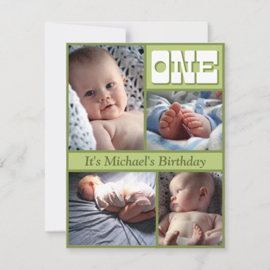 Multi Lijst Green One Birthday Invitation Kaart (Voorkant)