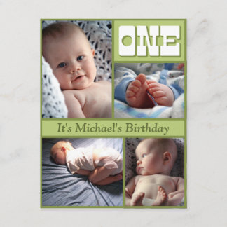 Multi Lijst Green One Birthday Invitation Kaart