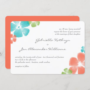 Multi Papaya Waterverf Flowers Wedding Invite Kaart