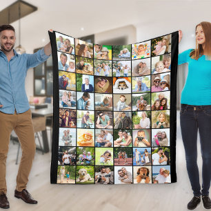 Multi Photo 48 Afbeelding Grid Collage Black Fleece Deken