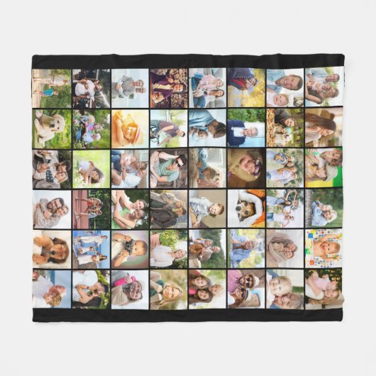 Multi Photo 48 Afbeelding Grid Collage Black Fleece Deken (Voorkant (Horizontaal))