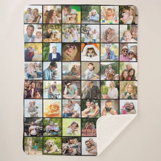 Multi Photo 48 Afbeelding Grid Collage Black Sherpa Deken (Voorkant)