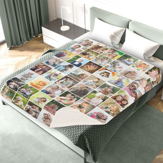 Multi Photo 48 Afbeelding Grid Collage White Sherpa Deken