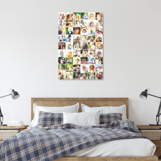 Multi Photo 54 Afbeelding Grid Collage Beige Canvas Afdruk (Insitu (Slaapkamer))