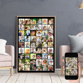 Multi Photo 54 Afbeelding Grid Collage Black Poster
