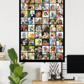 Multi Photo 54 Afbeelding Grid Collage Black Poster (Thuiskantoor)