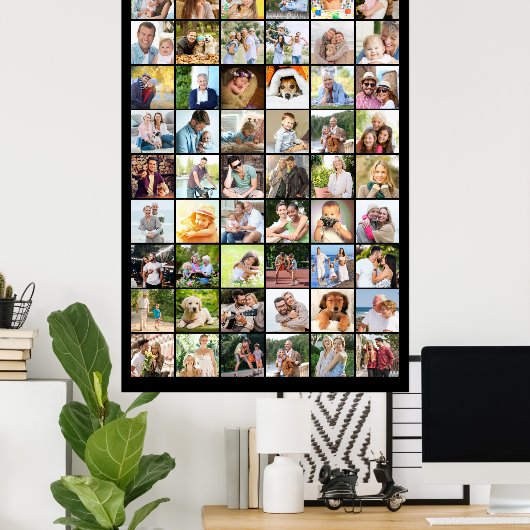 Multi Photo 54 Afbeelding Grid Collage Black Poster (Thuiskantoor)