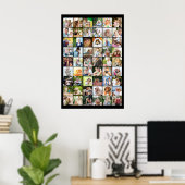 Multi Photo 54 Afbeelding Grid Collage Black Poster (Thuiskantoor)
