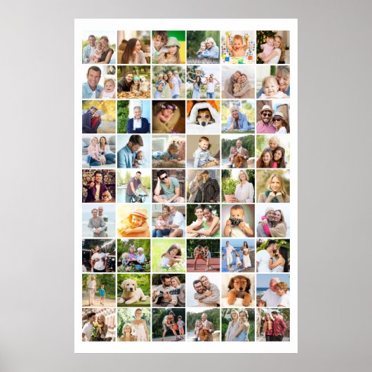 Multi Photo 54 Afbeelding Grid Collage White Poster (Voorkant)