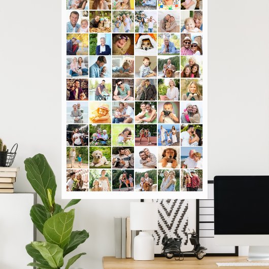 Multi Photo 54 Afbeelding Grid Collage White Poster (Thuiskantoor)