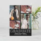 Multi-Photo Black Graduparty Kaart (Staand voorkant)