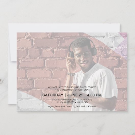 Multi-Photo Black Graduparty Kaart (Achterkant)