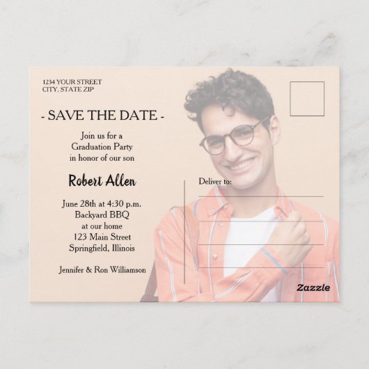 Multi Photo Blue Afstuderen Save the Date Briefkaart (Achterkant)