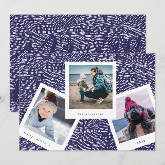 Multi Photo Booth-Lijst | Blauwe kerst Feestdagenkaart (Voorkant / Achterkant)