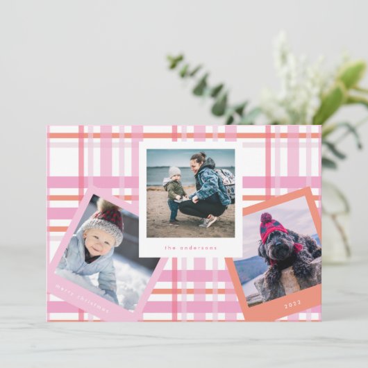 Multi Photo Booth-Lijst | Kerst van de Gingham Mer Feestdagenkaart (Staand voorkant)