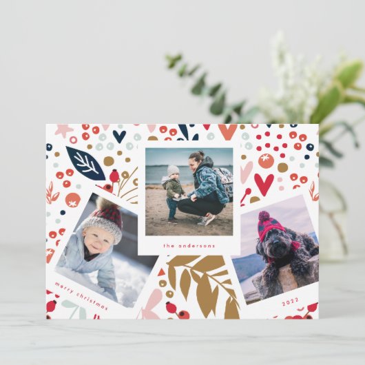 Multi Photo Booth-Lijst | Rode kerst met kerst Feestdagenkaart (Staand voorkant)