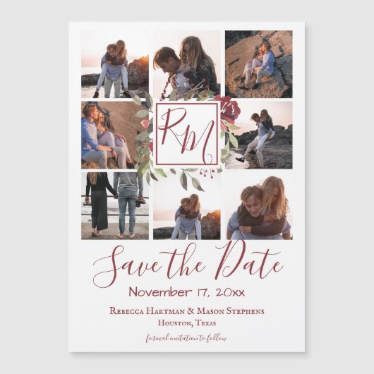 Multi Photo Bourgondië Floral Monogram Bewaar de d (Voorkant)