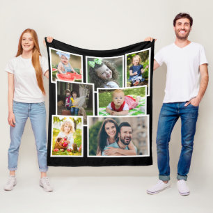 Multi Photo Collage 7 Afbeeldingen Black Modern Fleece Deken