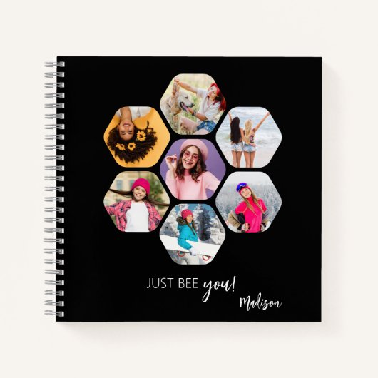 Multi Photo Collage BEE U Persoonlijke naam Notitieboek (Voorkant)