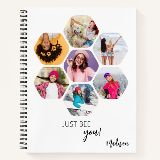 Multi Photo Collage BEE U Persoonlijke naam Notitieboek (Voorkant)