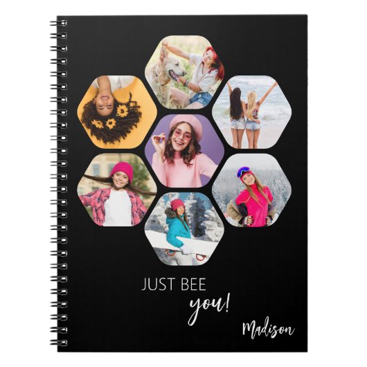 Multi Photo Collage BEE U Persoonlijke naam Notitieboek (Voorkant)