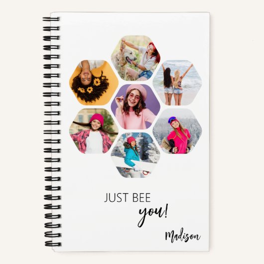 Multi Photo Collage BEE U Persoonlijke naam Notitieboek (Voorkant)