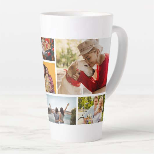 Multi Photo Collage Modern Personalized Name Latte Mok (Rechterhoek)