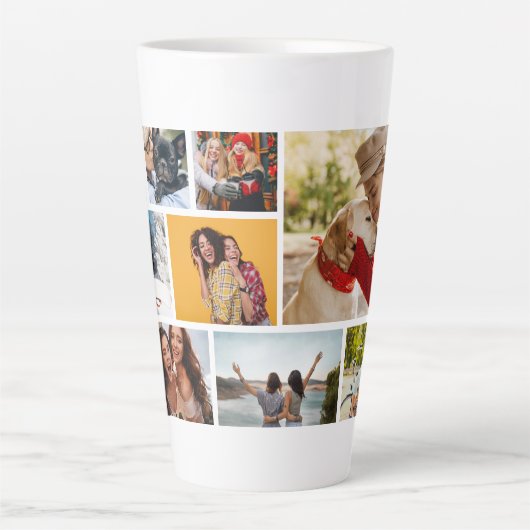 Multi Photo Collage Modern Personalized Name Latte Mok (Voorkant)
