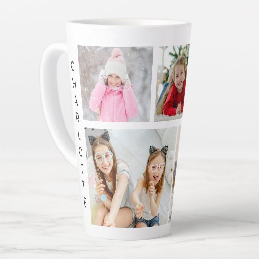 Multi Photo Collage Modern Personalized Name Latte Mok (Linkerhoek)
