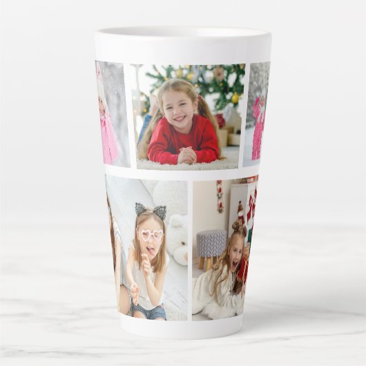 Multi Photo Collage Modern Personalized Name Latte Mok (Voorkant)