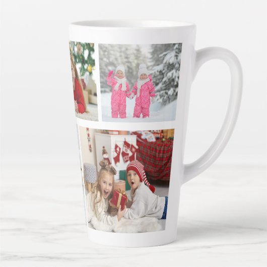 Multi Photo Collage Modern Personalized Name Latte Mok (Rechts)