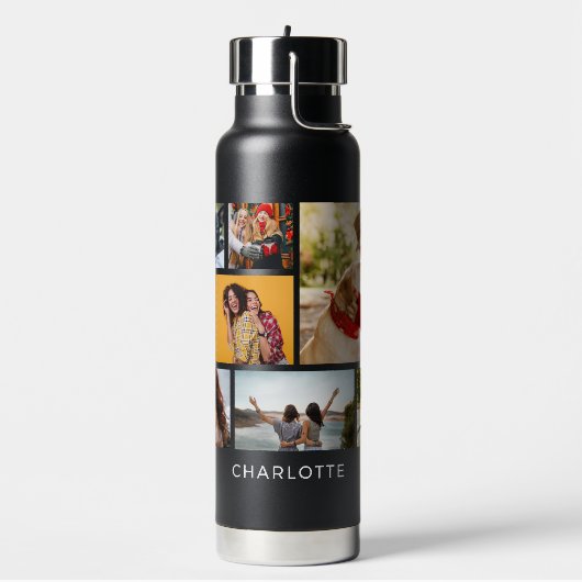 Multi Photo Collage Modern Personalized Name Waterfles (Links)