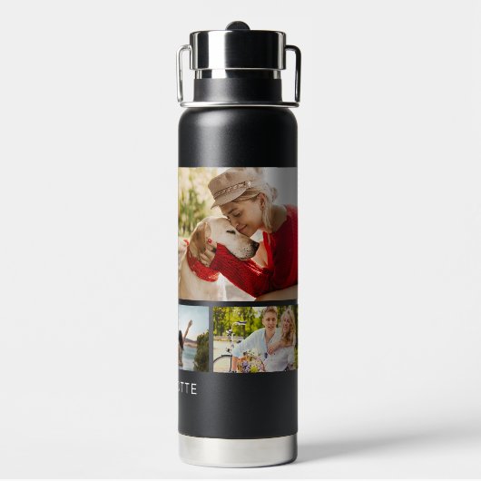 Multi Photo Collage Modern Personalized Name Waterfles (Achterkant)