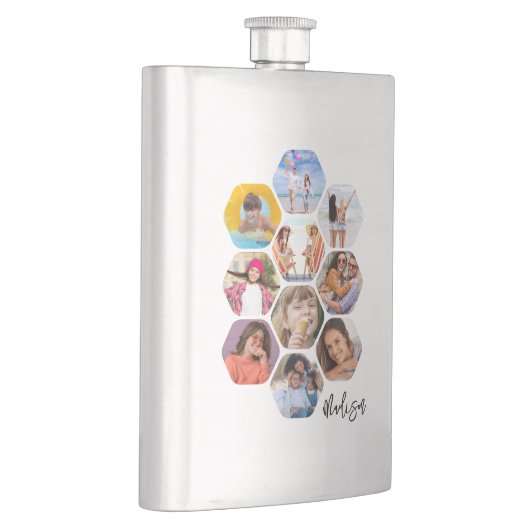 Multi Photo Collage Simple Modern Personalized Fla Flacon (Rechts)