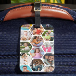 Multi Photo Collage Simple Moderne Hexagon Pattern Bagagelabel