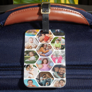 Multi Photo Collage Simple Moderne Hexagon Pattern Bagagelabel