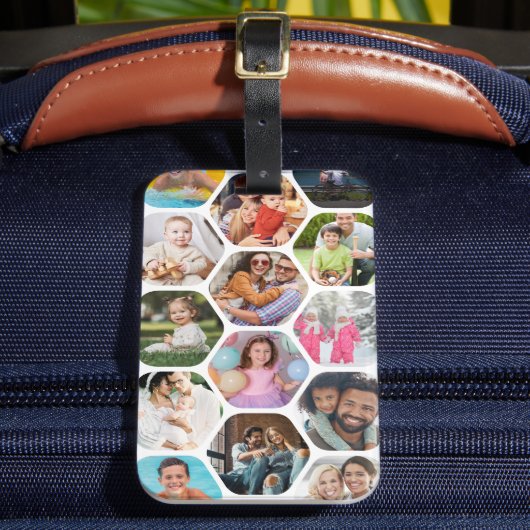 Multi Photo Collage Simple Moderne Hexagon Pattern Bagagelabel (Voorkant Insitu 2)