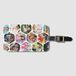 Multi Photo Collage Simple Moderne Hexagon Pattern Bagagelabel