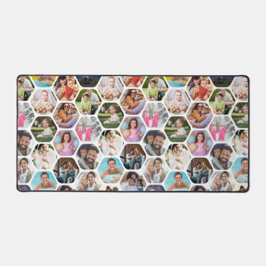 Multi Photo Collage Simple Moderne Hexagon Pattern Bureaumat (Voorkant)