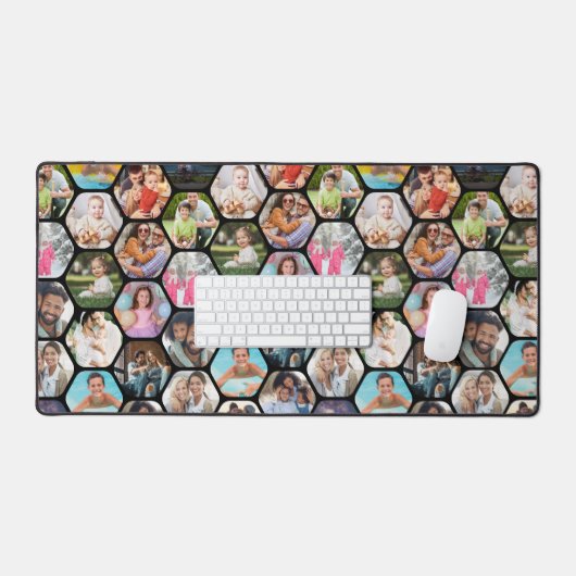 Multi Photo Collage Simple Moderne Hexagon Pattern Bureaumat (Keyboard & Muis)