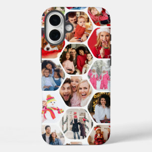Multi Photo Collage Simple Moderne Hexagon Pattern iPhone 16 Plus Hoesje