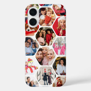 Multi Photo Collage Simple Moderne Hexagon Pattern iPhone 16 Hoesje