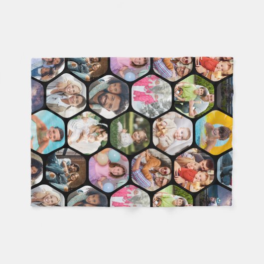 Multi Photo Collage Simple Moderne Hexagon Pattern Fleece Deken (Voorkant (Horizontaal))